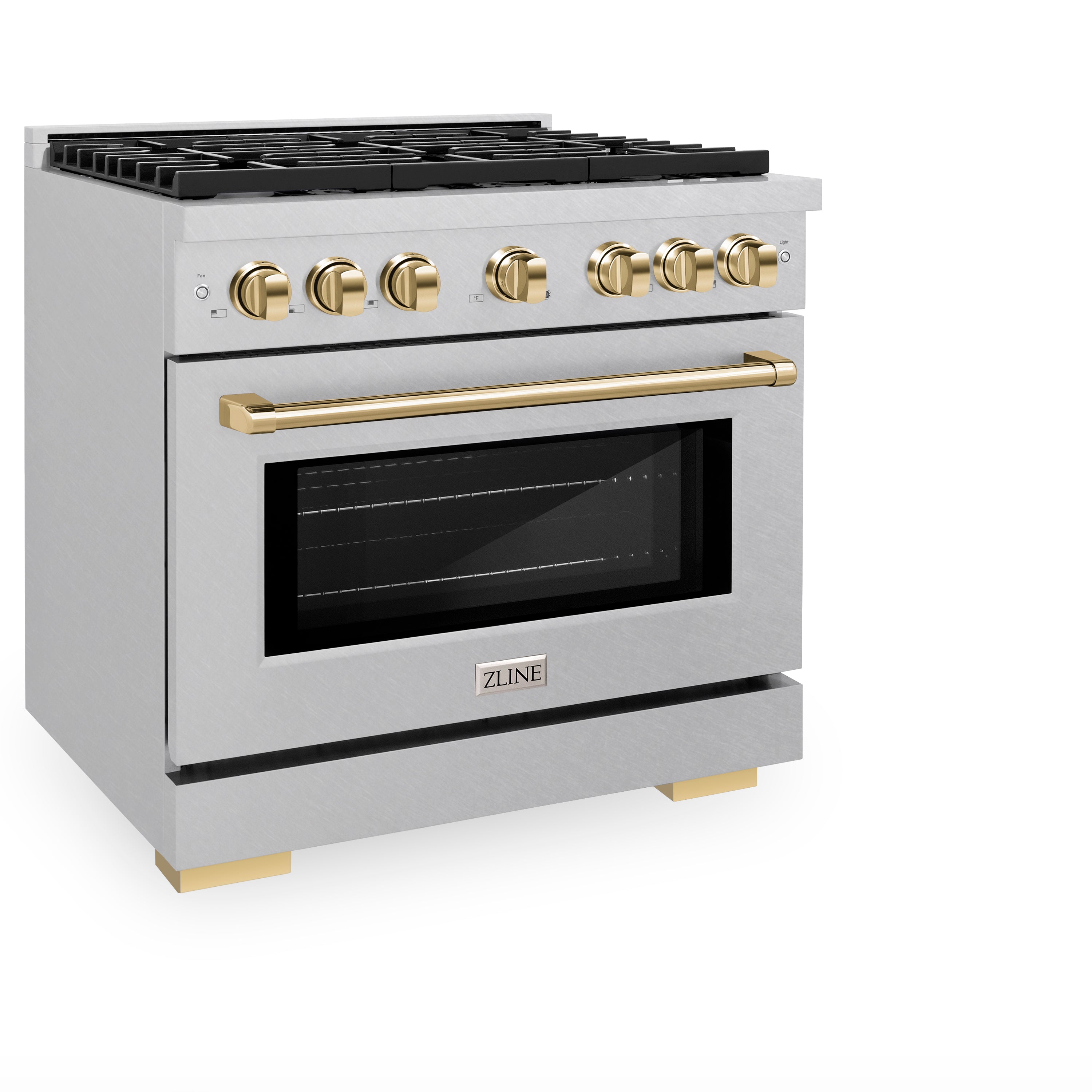 ZLINE Autograph Edition 36 in. 5.2 cu. ft. 6 Burner Gas Range with Convection Gas Oven in DuraSnow® Stainless Steel and Polished Gold Accents (SGRSZ-36-G)