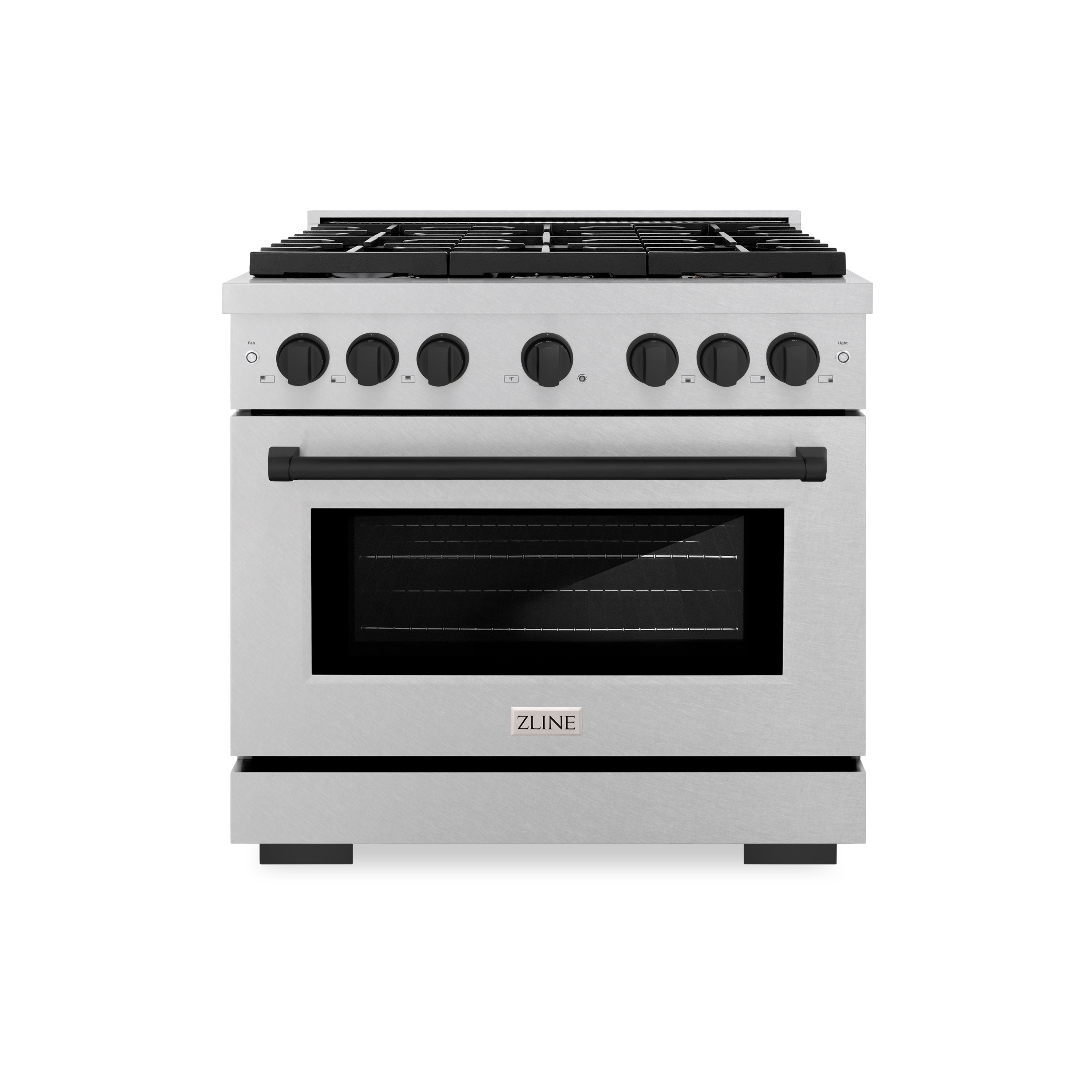 ZLINE Autograph Edition 36 in. 5.2 cu. ft. 6 Burner Gas Range with Convection Gas Oven in DuraSnow® Stainless Steel and Matte Black Accents (SGRSZ-36-MB)