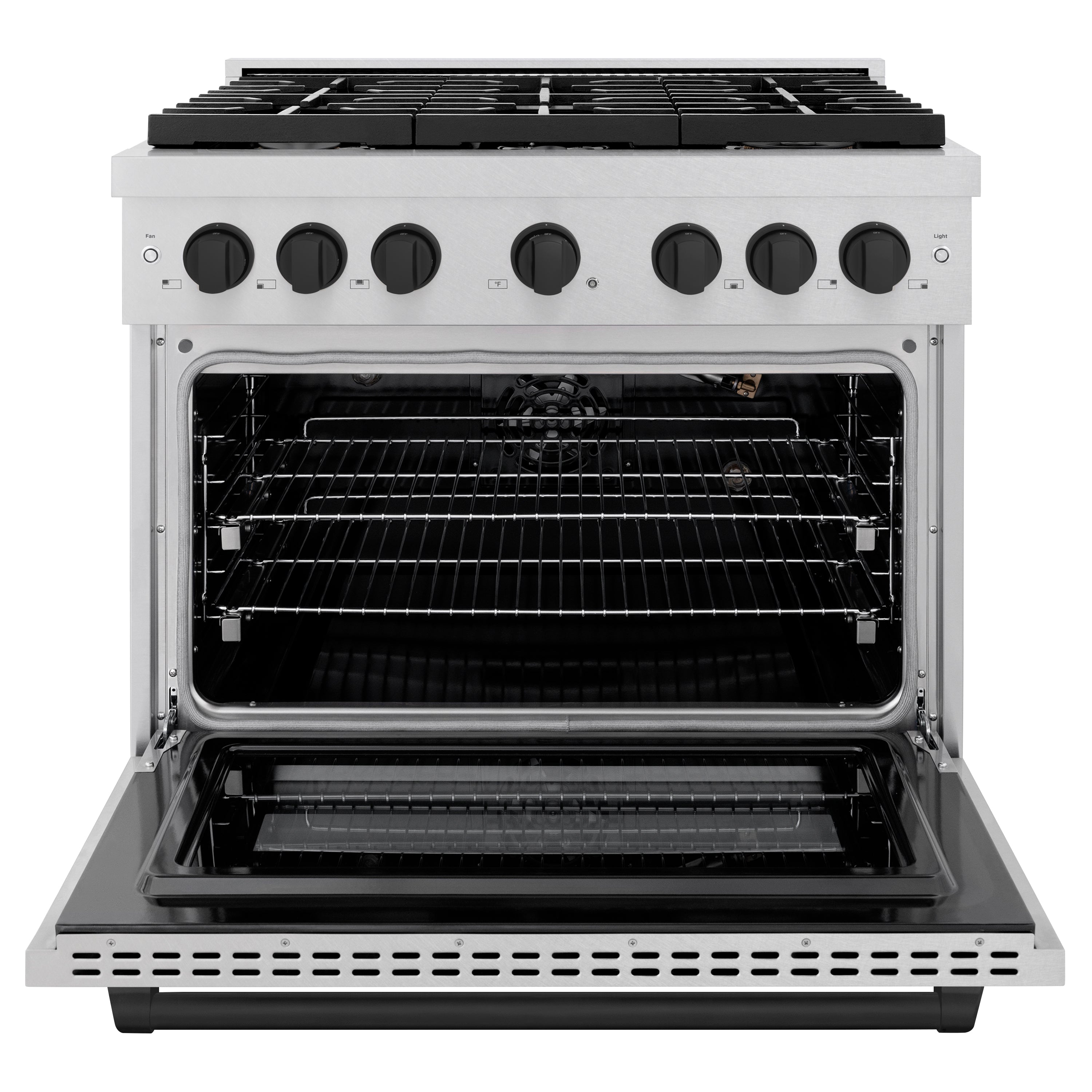 ZLINE Autograph Edition 36 in. 5.2 cu. ft. 6 Burner Gas Range with Convection Gas Oven in DuraSnow® Stainless Steel and Matte Black Accents (SGRSZ-36-MB)