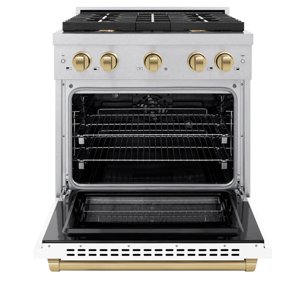 ZLINE Autograph Edition 30 in. 4.2 cu. ft. Paramount Dual Fuel Range with 4 Burner Gas Cooktop and Electric Convection Oven in DuraSnow® Stainless Steel with White Matte Door and Accents (SDRSZ-WM-30)