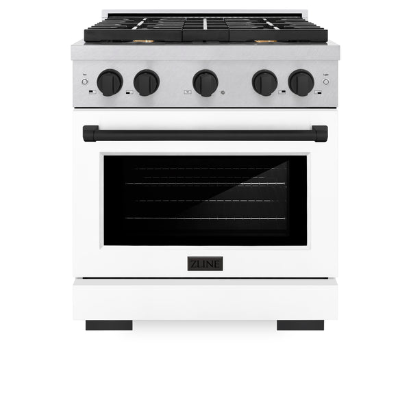 ZLINE Autograph Edition 30 in. 4.2 cu. ft. Paramount Dual Fuel Range with 4 Burner Gas Cooktop and Electric Convection Oven in DuraSnow® Stainless Steel with White Matte Door and Accents (SDRSZ-WM-30)