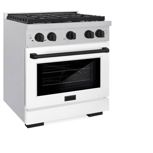 ZLINE Autograph Edition 30 in. 4.2 cu. ft. Paramount Dual Fuel Range with 4 Burner Gas Cooktop and Electric Convection Oven in DuraSnow® Stainless Steel with White Matte Door and Accents (SDRSZ-WM-30)