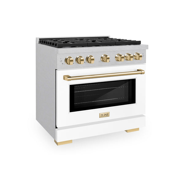 ZLINE Autograph Edition 36 in. 5.2 cu. ft. Paramount Dual Fuel Range with 6 Burner Gas Cooktop and Electric Convection Oven in DuraSnow® Stainless Steel with White Matte Door and Accents (SDRSZ-WM-36)