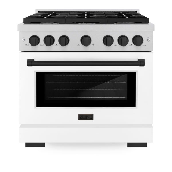 ZLINE Autograph Edition 36 in. 5.2 cu. ft. Paramount Dual Fuel Range with 6 Burner Gas Cooktop and Electric Convection Oven in DuraSnow® Stainless Steel with White Matte Door and Accents (SDRSZ-WM-36)