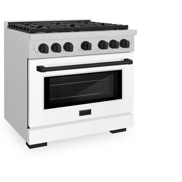 ZLINE Autograph Edition 36 in. 5.2 cu. ft. Paramount Dual Fuel Range with 6 Burner Gas Cooktop and Electric Convection Oven in DuraSnow® Stainless Steel with White Matte Door and Accents (SDRSZ-WM-36)