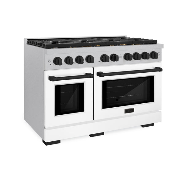 ZLINE Autograph Edition 48 in. 6.7 cu. ft. Paramount Double Oven Dual Fuel Range with 8 Burner Gas Cooktop in DuraSnow® Stainless Steel with White Matte Doors and Accents (SDRSZ-WM-48)