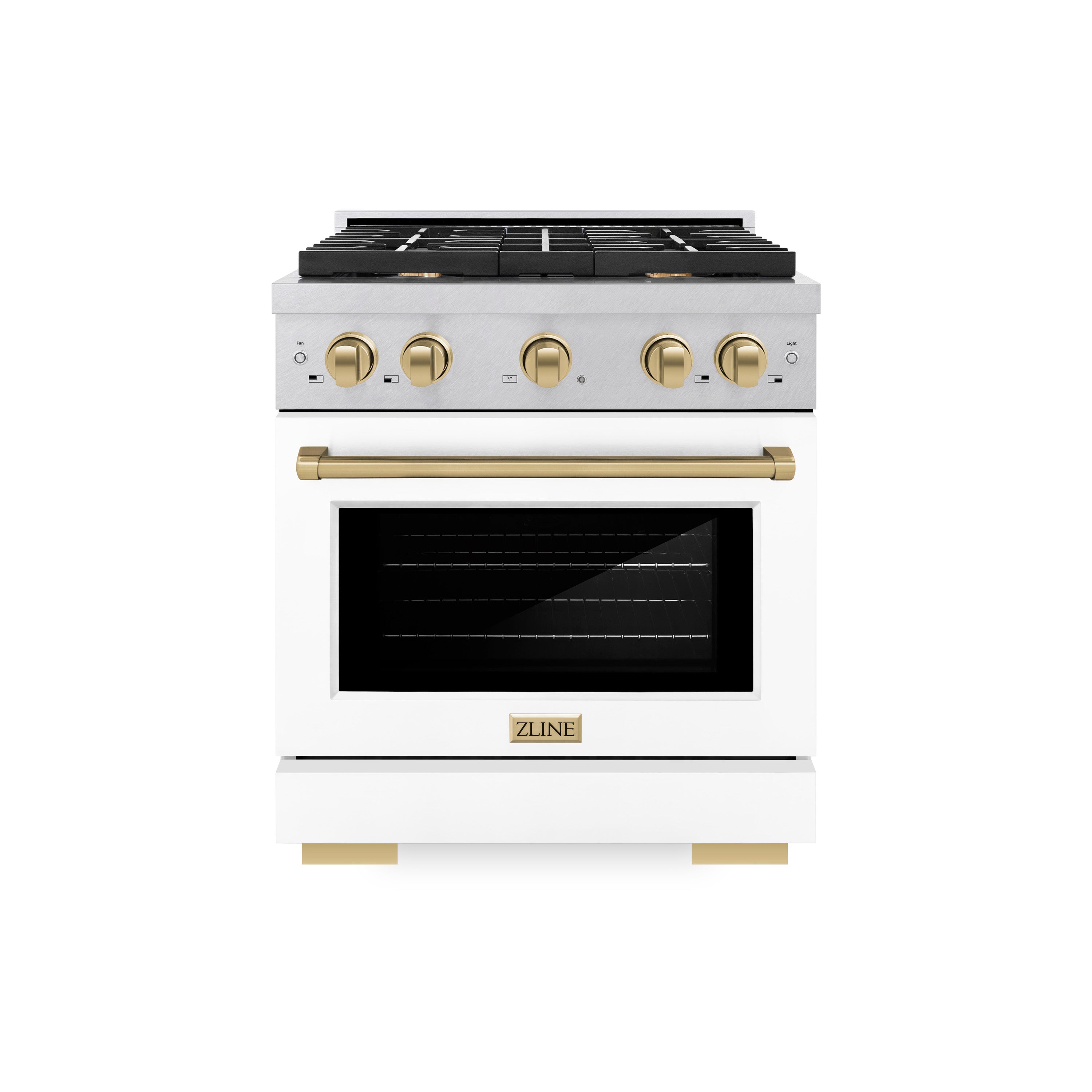 ZLINE Autograph Edition 30 in. 4.2 cu. ft. 4 Burner Gas Range with Convection Gas Oven in DuraSnow® Stainless Steel with White Matte Door and Champagne Bronze Accents (SGRSZ-WM-30-CB)