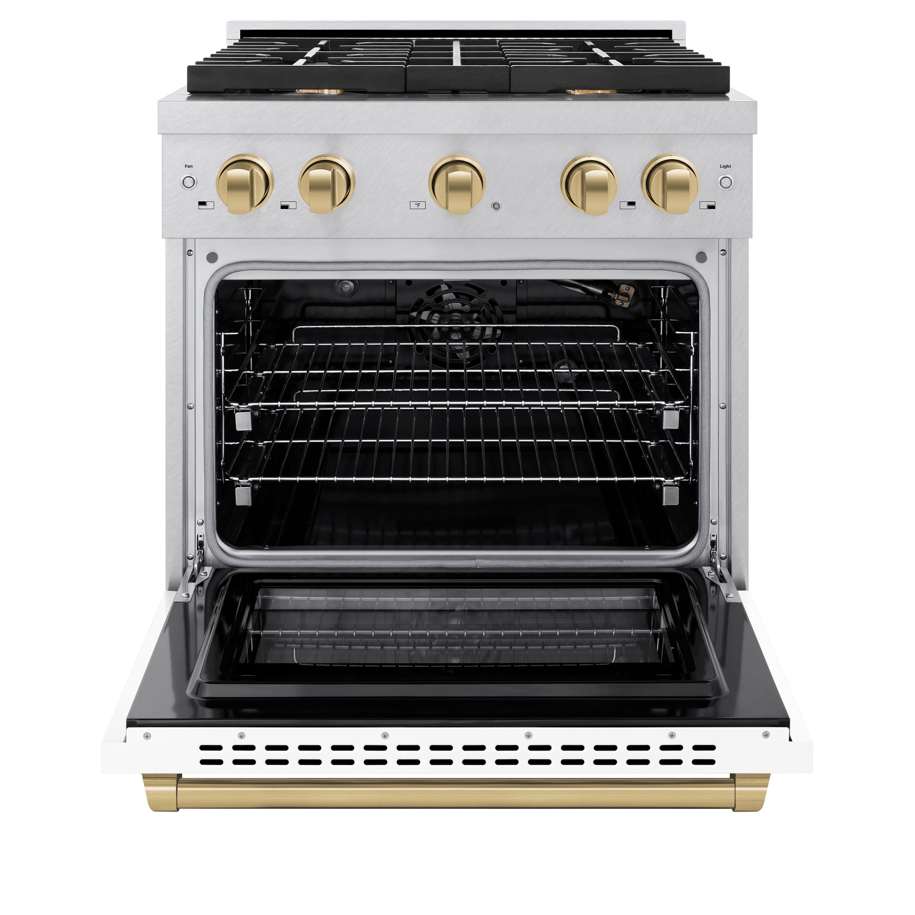 ZLINE Autograph Edition 30 in. 4.2 cu. ft. 4 Burner Gas Range with Convection Gas Oven in DuraSnow® Stainless Steel with White Matte Door and Champagne Bronze Accents (SGRSZ-WM-30-CB)