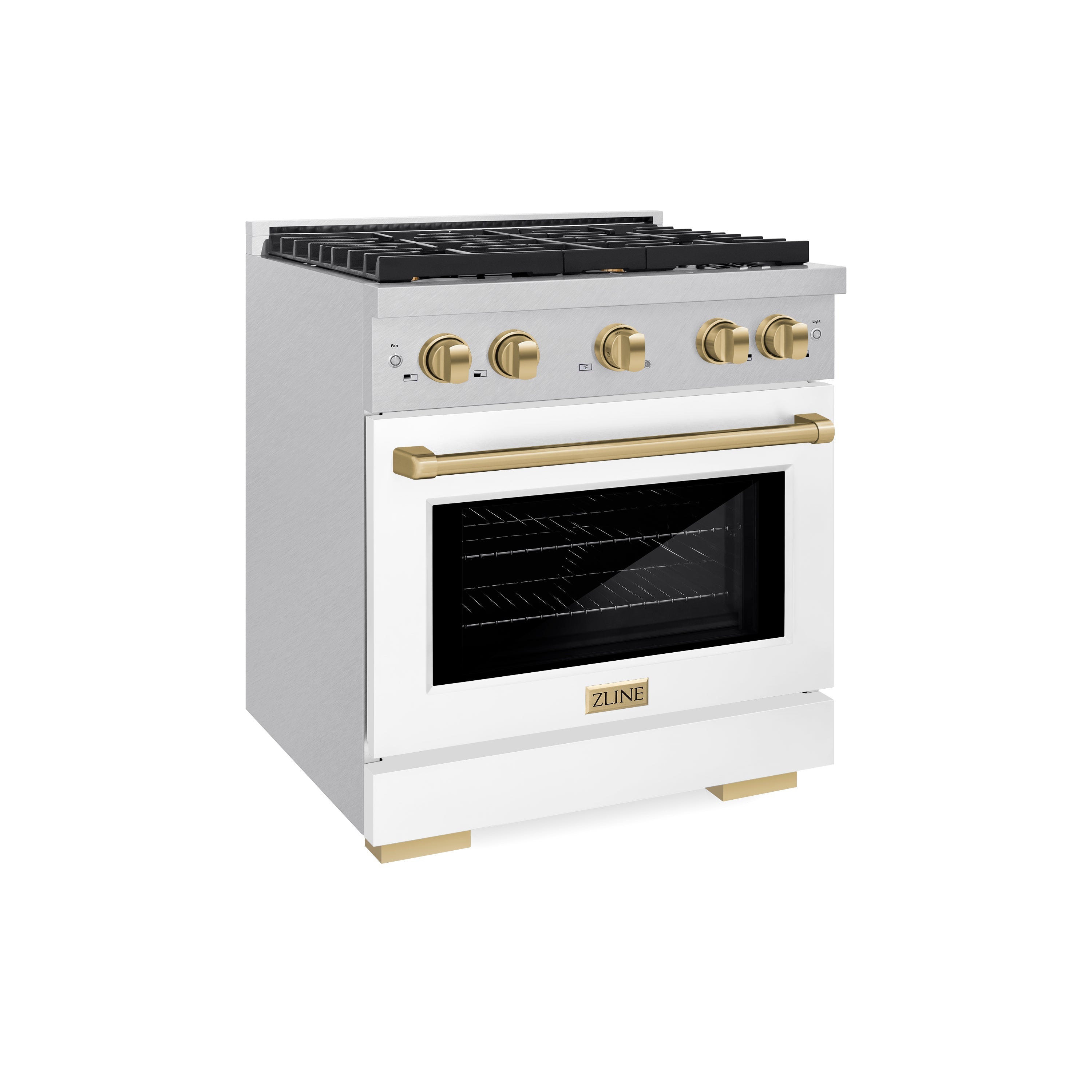 ZLINE Autograph Edition 30 in. 4.2 cu. ft. 4 Burner Gas Range with Convection Gas Oven in DuraSnow® Stainless Steel with White Matte Door and Champagne Bronze Accents (SGRSZ-WM-30-CB)