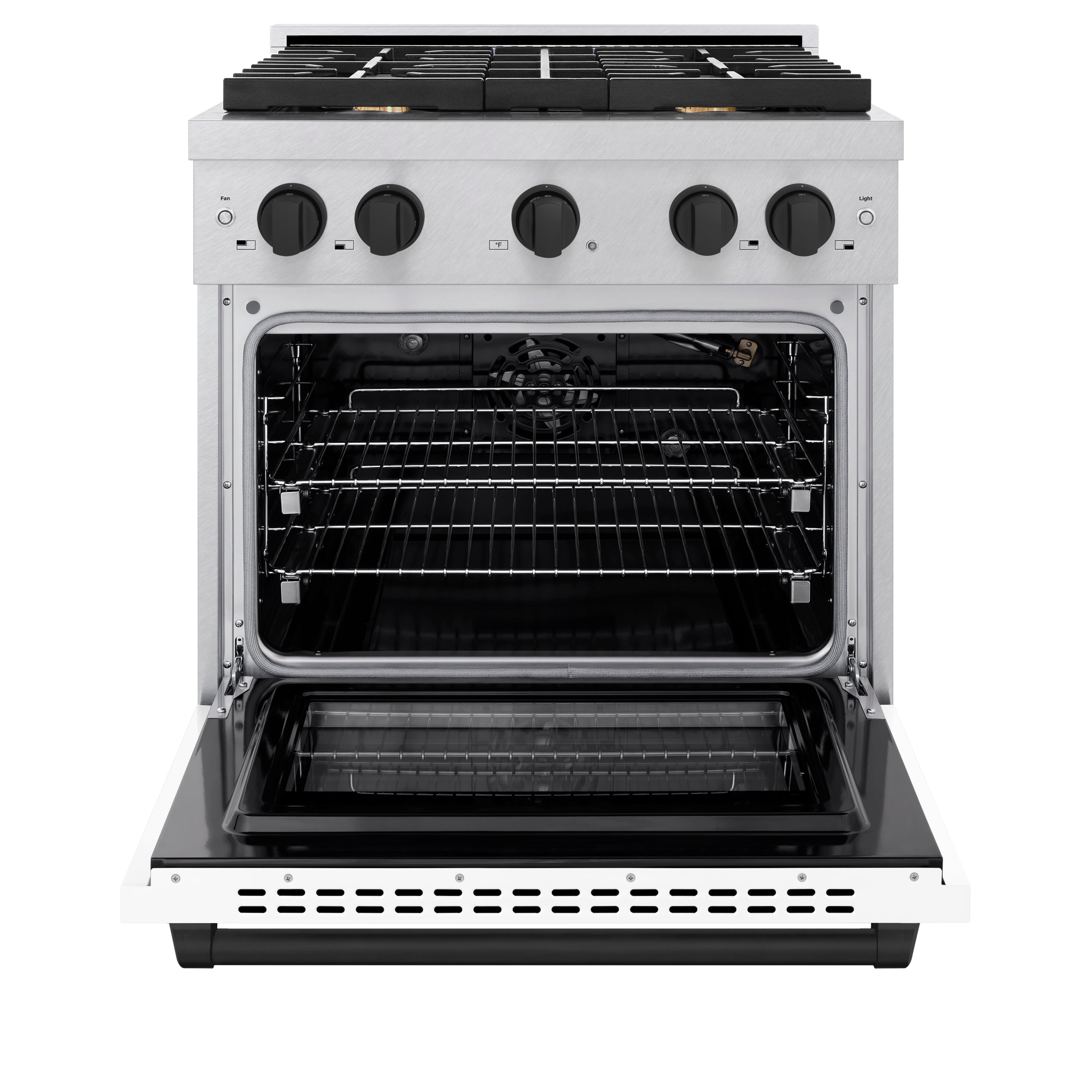 ZLINE Autograph Edition 30 in. 4.2 cu. ft. 4 Burner Gas Range with Convection Gas Oven in DuraSnow® Stainless Steel with White Matte Door and Matte Black Accents (SGRSZ-WM-30-MB)