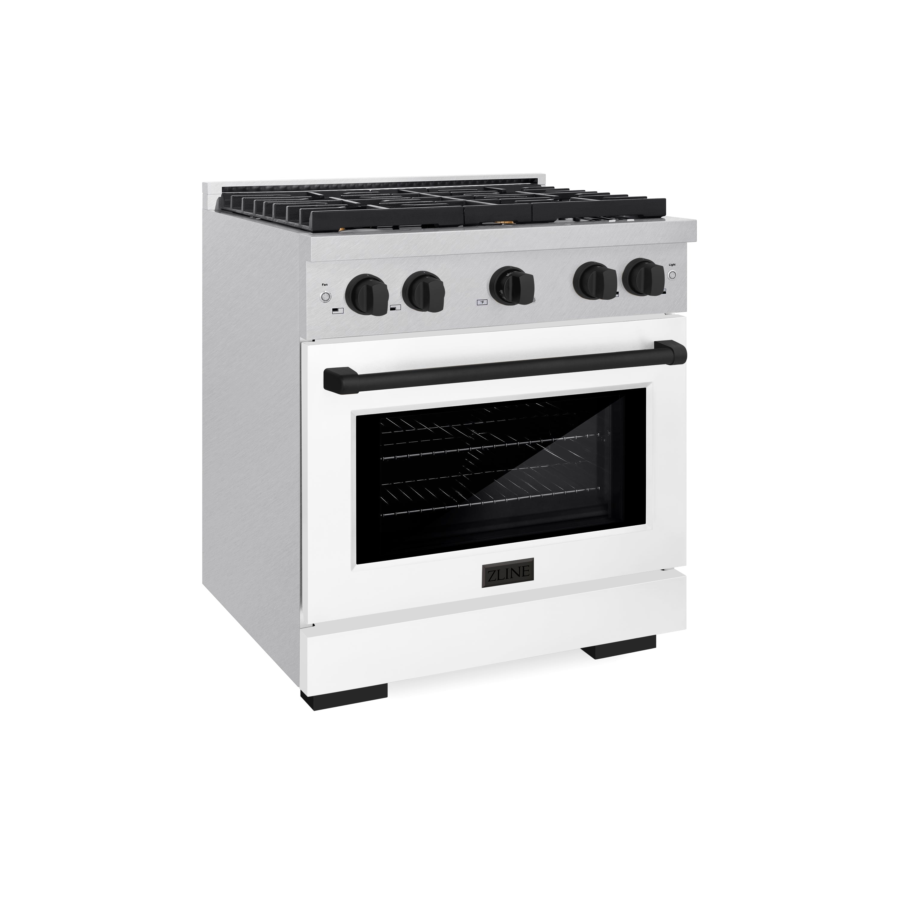 ZLINE Autograph Edition 30 in. 4.2 cu. ft. 4 Burner Gas Range with Convection Gas Oven in DuraSnow® Stainless Steel with White Matte Door and Matte Black Accents (SGRSZ-WM-30-MB)