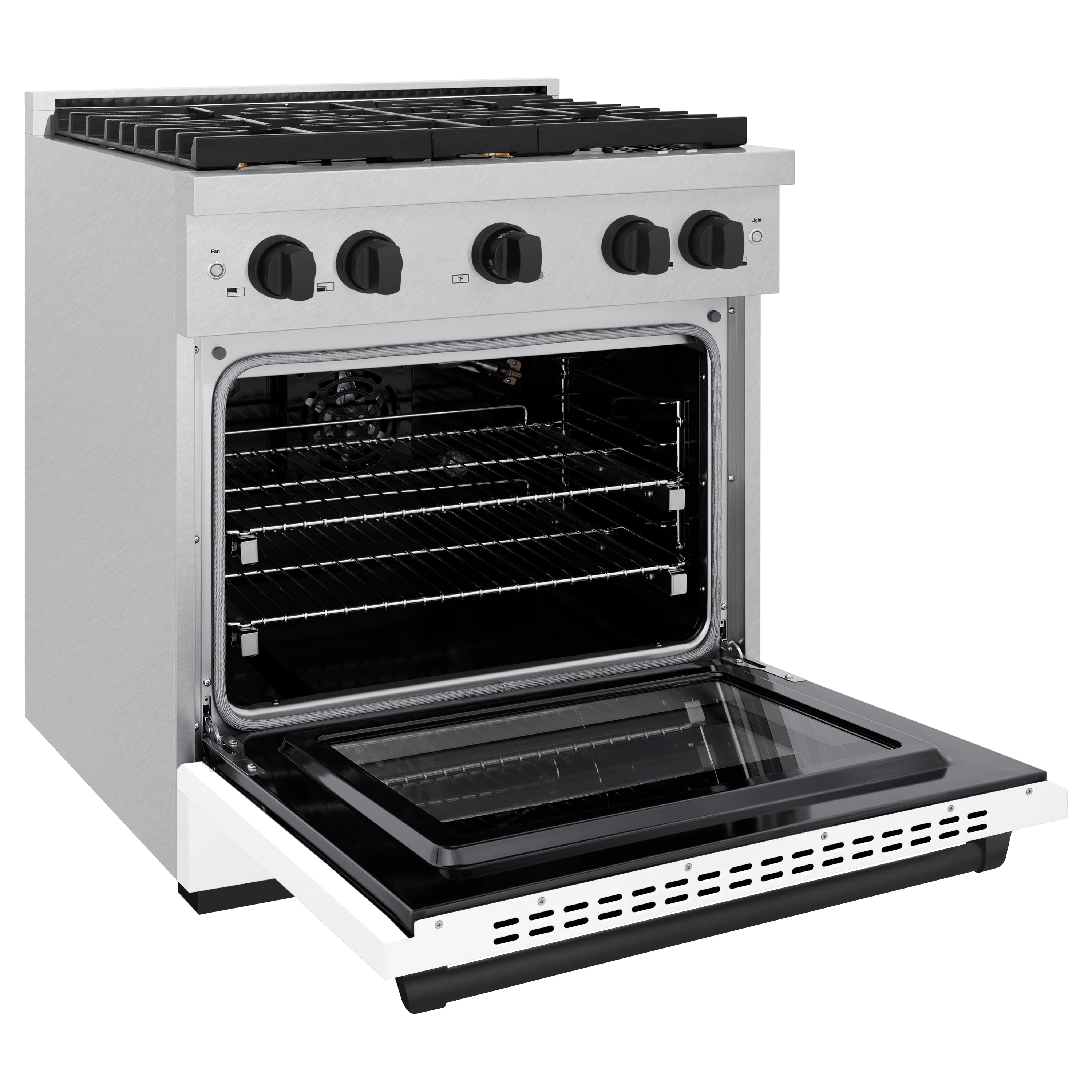 ZLINE Autograph Edition 30 in. 4.2 cu. ft. 4 Burner Gas Range with Convection Gas Oven in DuraSnow® Stainless Steel with White Matte Door and Matte Black Accents (SGRSZ-WM-30-MB)