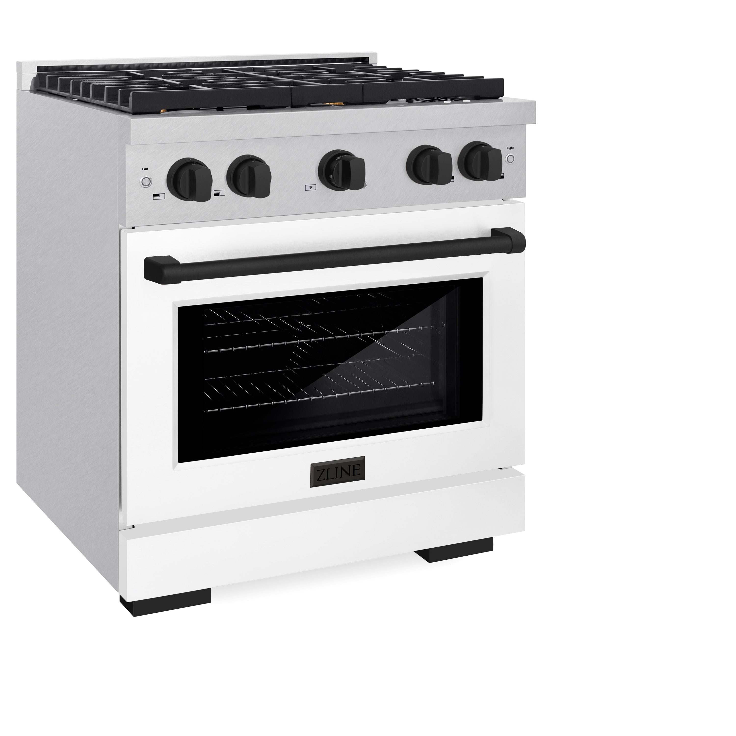 ZLINE Autograph Edition 30 in. 4.2 cu. ft. 4 Burner Gas Range with Convection Gas Oven in DuraSnow® Stainless Steel with White Matte Door and Matte Black Accents (SGRSZ-WM-30-MB)