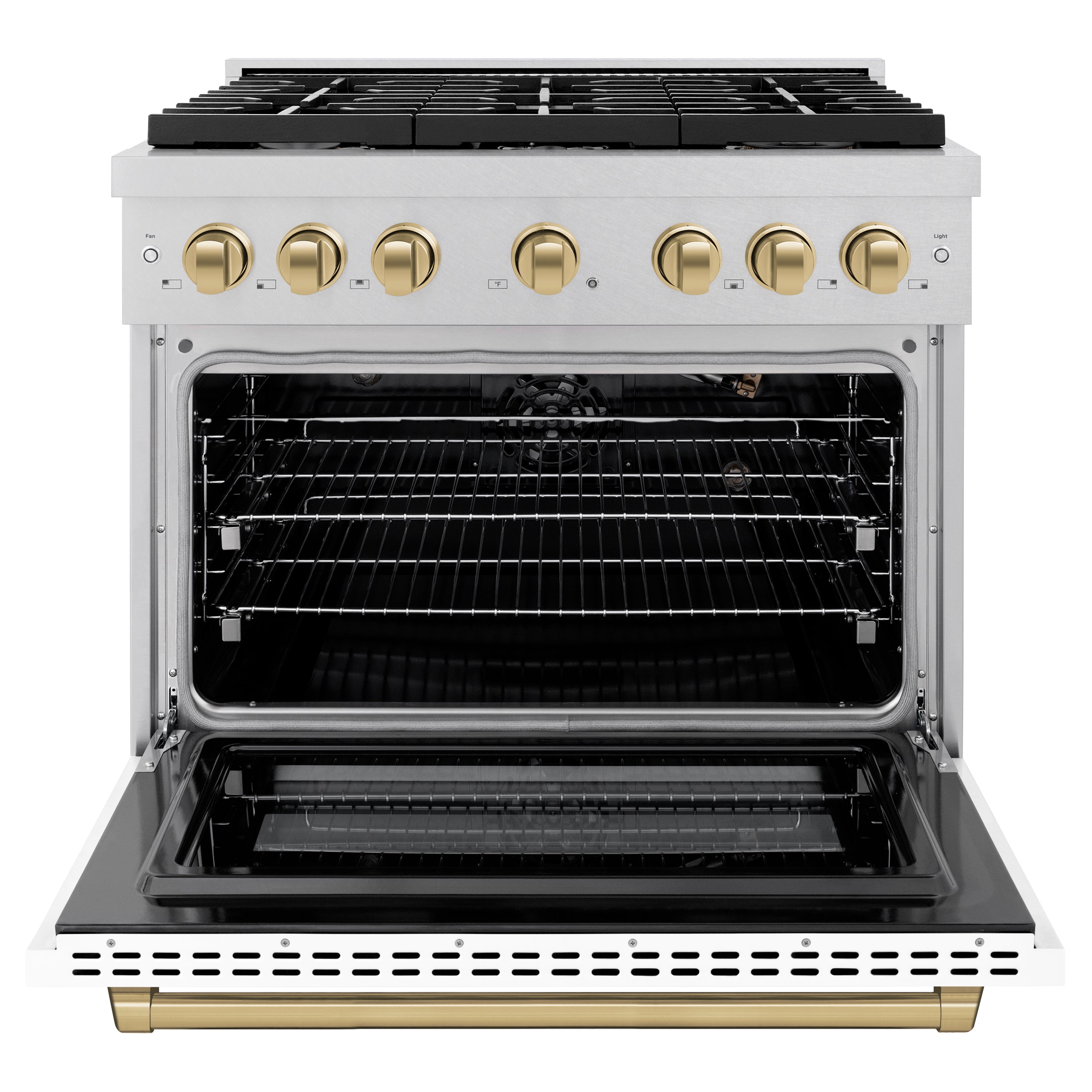 ZLINE Autograph Edition 36 in. 5.2 cu. ft. 6 Burner Gas Range with Convection Gas Oven in DuraSnow® Stainless Steel with White Matte Door and Champagne Bronze Accents (SGRSZ-WM-36-CB)