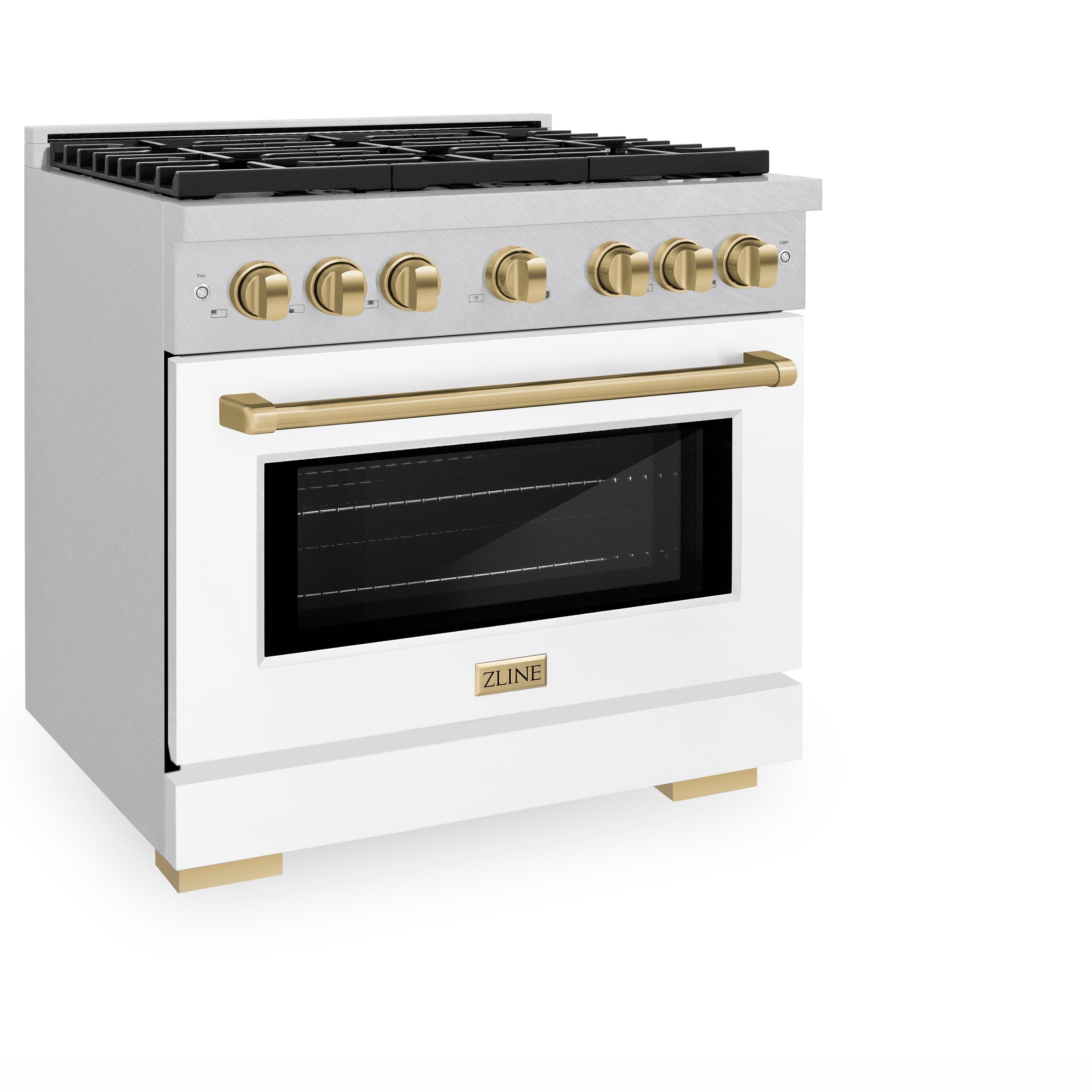 ZLINE Autograph Edition 36 in. 5.2 cu. ft. 6 Burner Gas Range with Convection Gas Oven in DuraSnow® Stainless Steel with White Matte Door and Champagne Bronze Accents (SGRSZ-WM-36-CB)