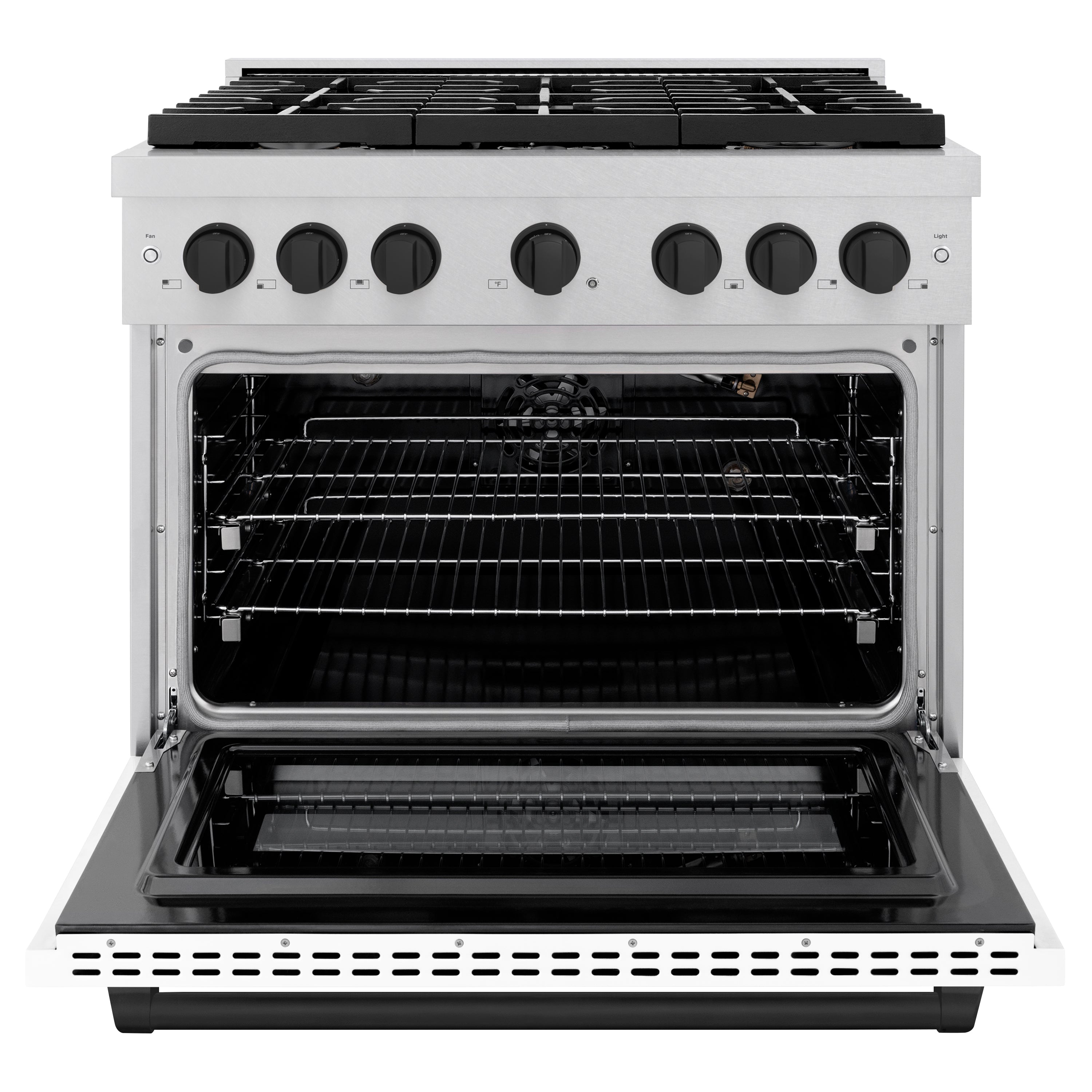 ZLINE Autograph Edition 36 in. 5.2 cu. ft. 6 Burner Gas Range with Convection Gas Oven in DuraSnow® Stainless Steel with White Matte Door and Matte Black Accents (SGRSZ-WM-36-MB)