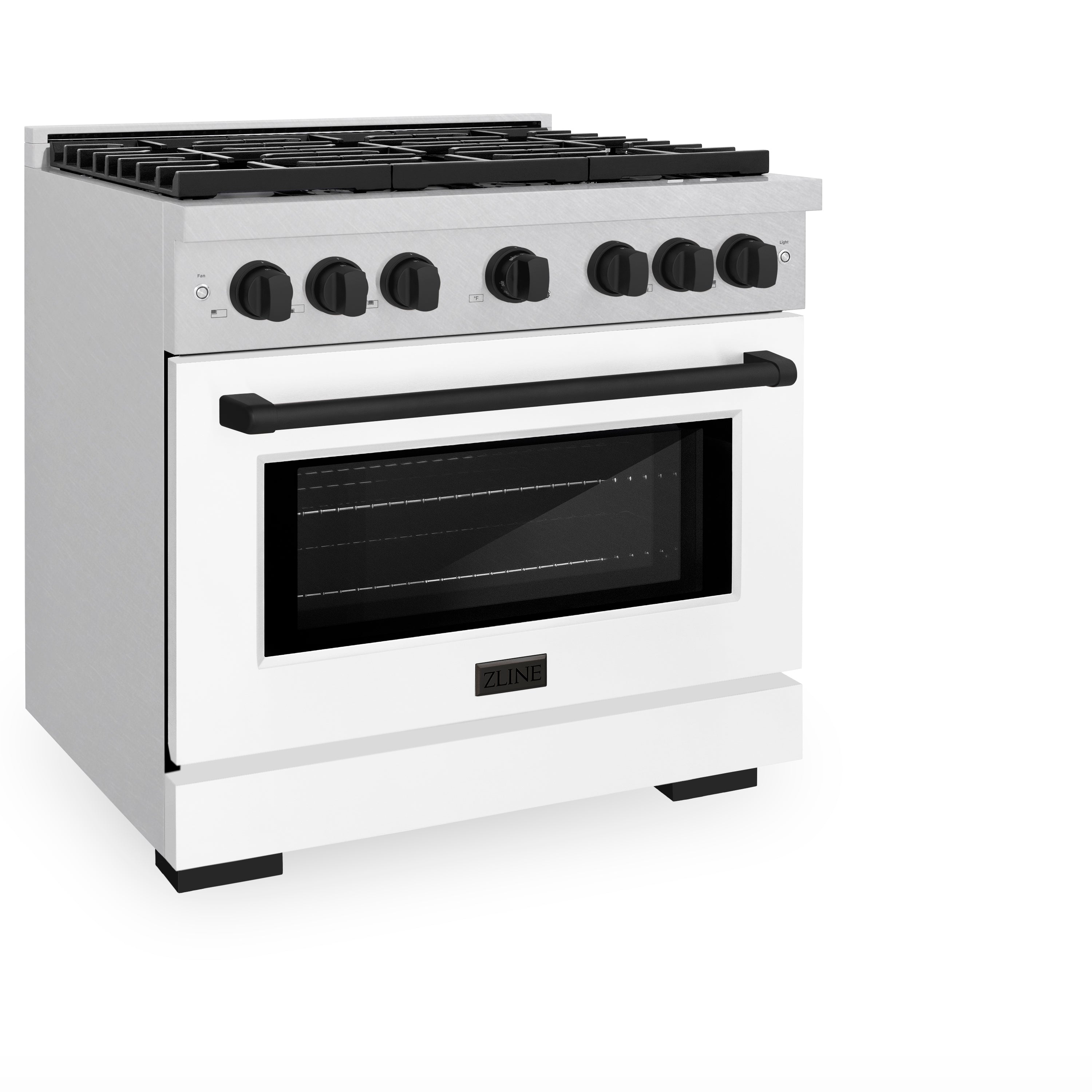 ZLINE Autograph Edition 36 in. 5.2 cu. ft. 6 Burner Gas Range with Convection Gas Oven in DuraSnow® Stainless Steel with White Matte Door and Matte Black Accents (SGRSZ-WM-36-MB)