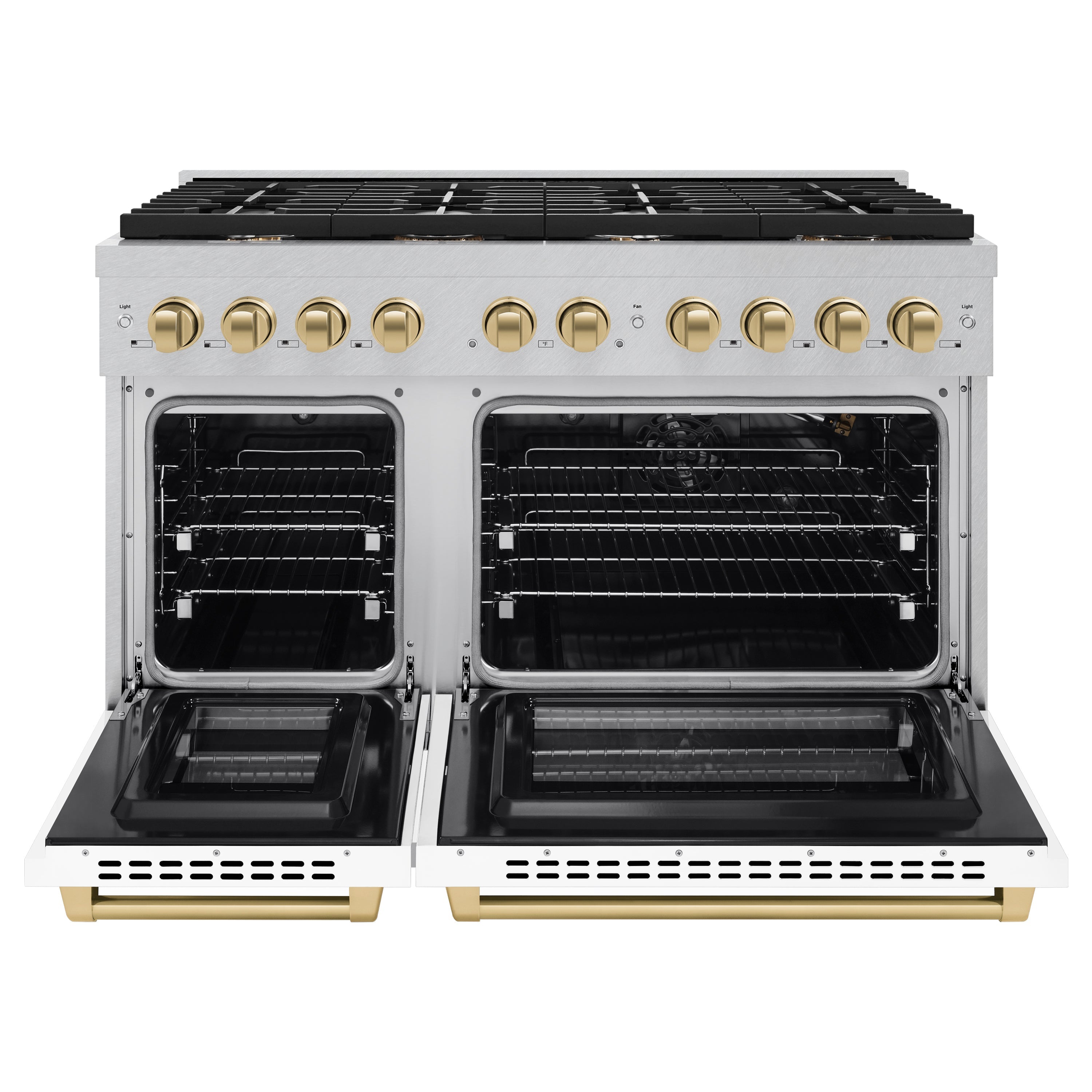 ZLINE Autograph Edition 48 in. 6.7 cu. ft. 8 Burner Double Oven Gas Range in DuraSnow® Stainless Steel with White Matte Doors and Champagne Bronze Accents (SGRSZ-WM-48-CB)