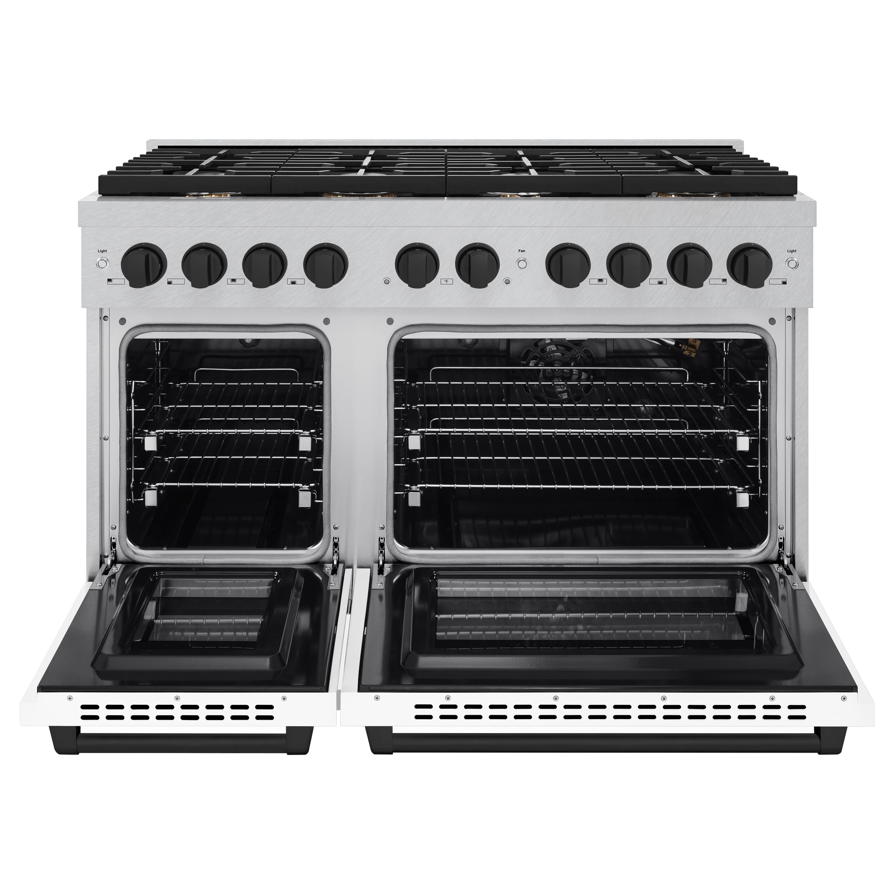 ZLINE Autograph Edition 48 in. 6.7 cu. ft. 8 Burner Double Oven Gas Range in DuraSnow® Stainless Steel with White Matte Doors and Matte Black Accents (SGRSZ-WM-48-MB)