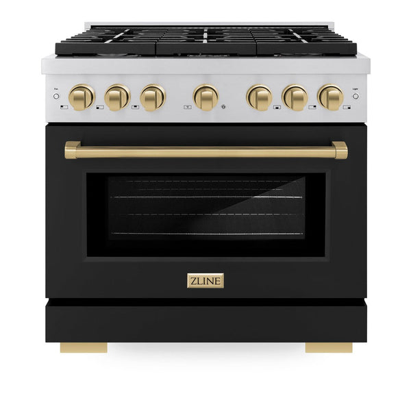 ZLINE Autograph Edition 36 in. 5.2 cu. ft. Paramount Dual Fuel Range with 6 Burner Gas Cooktop and Electric Convection Oven in Stainless Steel with Black Matte Door and Accents (SDRZ-BLM-36)