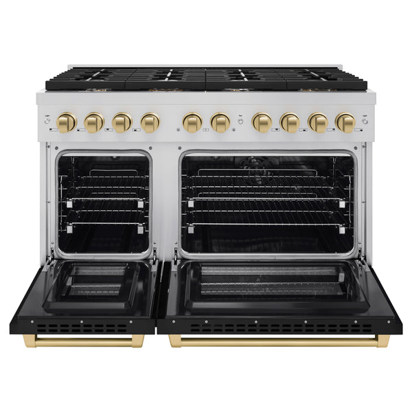 ZLINE Autograph Edition 48 in. 6.7 cu. ft. Paramount Double Oven Dual Fuel Range with 8 Burner Gas Cooktop in Stainless Steel with Black Matte Doors and Accents (SDRZ-BLM-48)