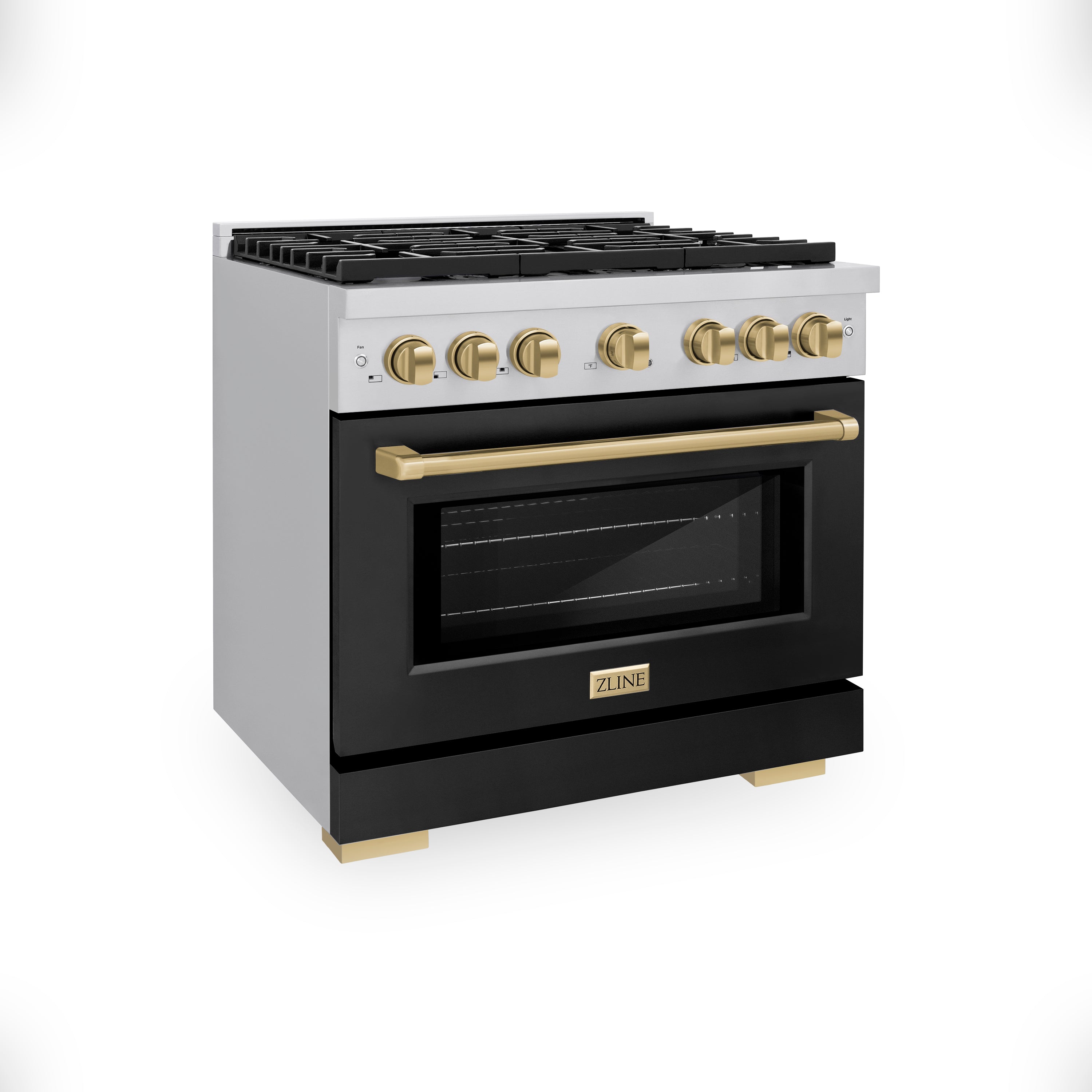 ZLINE Autograph Edition 36 in. 5.2 cu. ft. 6 Burner Gas Range with Convection Gas Oven in Stainless Steel with Black Matte Door and Champagne Bronze Accents (SGRZ-BLM-36-CB)