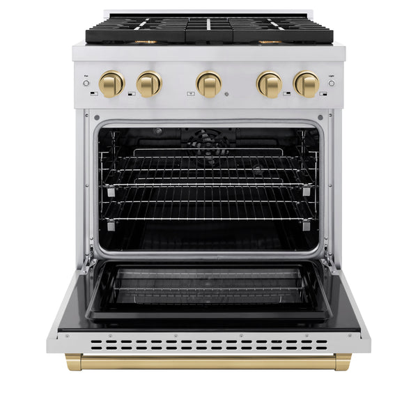 ZLINE Autograph Edition 30 in. 4.2 cu. ft. Paramount Dual Fuel Range with 4 Burner Gas Cooktop and Electric Convection Oven in Stainless Steel with Accents (SDRZ-30)