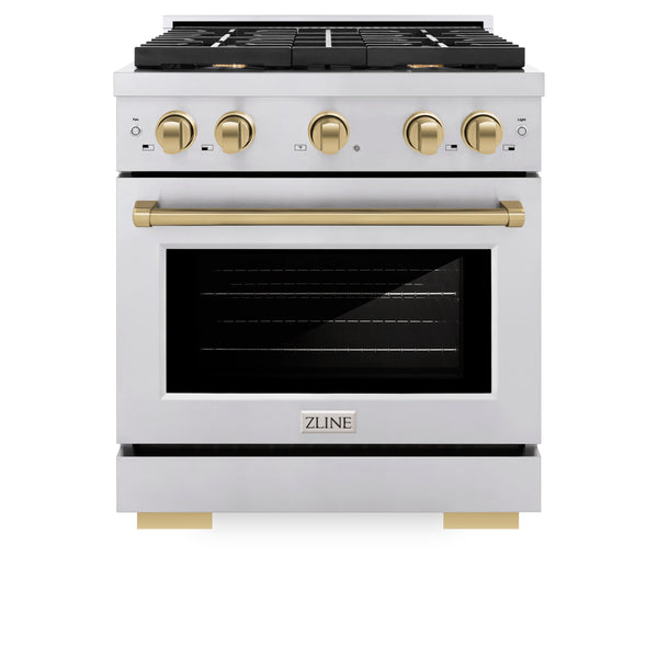 ZLINE Autograph Edition 30 in. 4.2 cu. ft. Paramount Dual Fuel Range with 4 Burner Gas Cooktop and Electric Convection Oven in Stainless Steel with Accents (SDRZ-30)