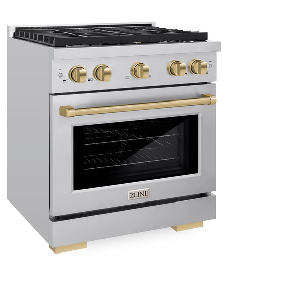 ZLINE Autograph Edition 30 in. 4.2 cu. ft. Paramount Dual Fuel Range with 4 Burner Gas Cooktop and Electric Convection Oven in Stainless Steel with Accents (SDRZ-30)