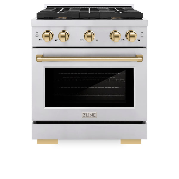 ZLINE Autograph Edition 30 in. 4.2 cu. ft. Paramount Dual Fuel Range with 4 Burner Gas Cooktop and Electric Convection Oven in Stainless Steel with Accents (SDRZ-30)