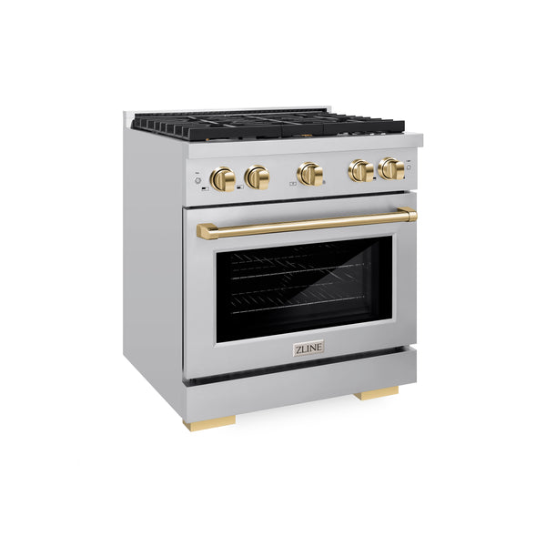 ZLINE Autograph Edition 30 in. 4.2 cu. ft. Paramount Dual Fuel Range with 4 Burner Gas Cooktop and Electric Convection Oven in Stainless Steel with Accents (SDRZ-30)