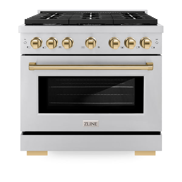 ZLINE Autograph Edition 36 in. 5.2 cu. ft. Paramount Dual Fuel Range with 6 Burner Gas Cooktop and Electric Convection Oven in Stainless Steel with Accents (SDRZ-36)