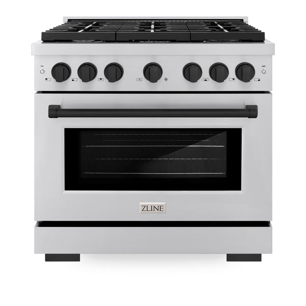 ZLINE Autograph Edition 36 in. 5.2 cu. ft. Paramount Dual Fuel Range with 6 Burner Gas Cooktop and Electric Convection Oven in Stainless Steel with Accents (SDRZ-36)