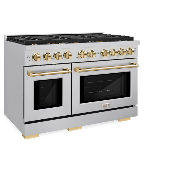 ZLINE Autograph Edition 48 in. 6.7 cu. ft. Paramount Double Oven Dual Fuel Range with 8 Burner Gas Cooktop in Stainless Steel and Accents (SDRZ-48)