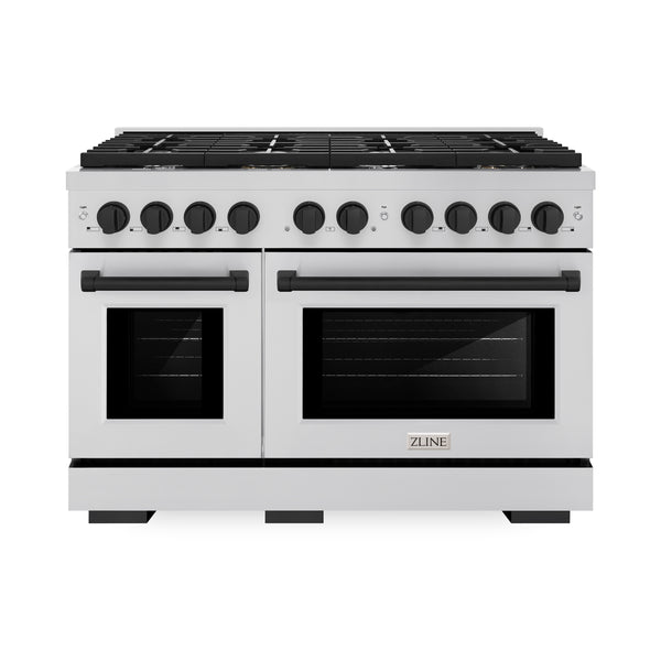 ZLINE Autograph Edition 48 in. 6.7 cu. ft. Paramount Double Oven Dual Fuel Range with 8 Burner Gas Cooktop in Stainless Steel and Accents (SDRZ-48)