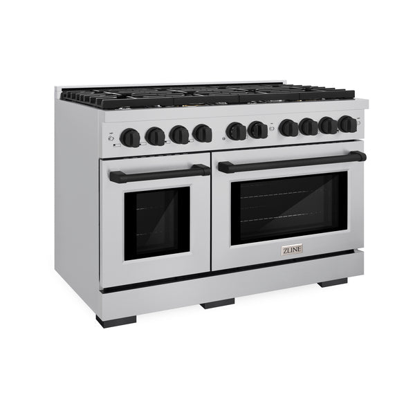 ZLINE Autograph Edition 48 in. 6.7 cu. ft. Paramount Double Oven Dual Fuel Range with 8 Burner Gas Cooktop in Stainless Steel and Accents (SDRZ-48)