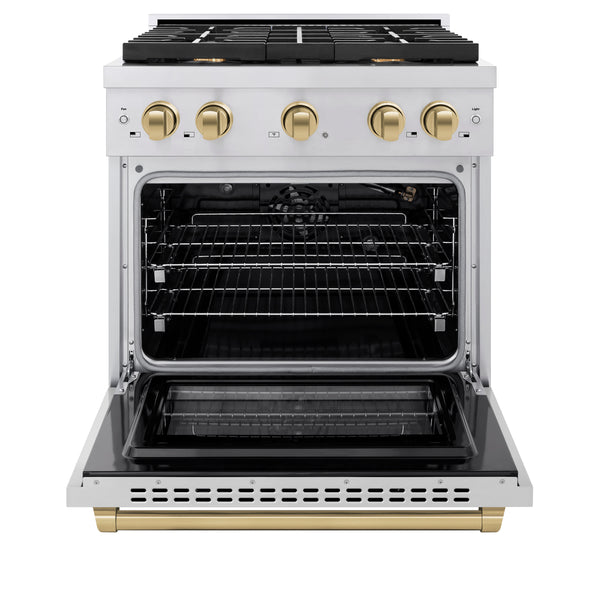 ZLINE Autograph Edition 30 in. 4.2 cu. ft. 4 Burner Gas Range with Convection Gas Oven in Stainless Steel with Champagne Bronze Accents (SGRZ-30-CB)