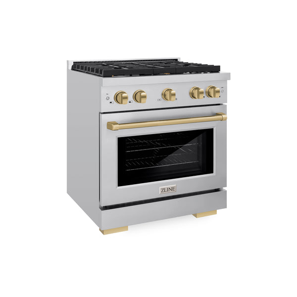 ZLINE Autograph Edition 30 in. 4.2 cu. ft. 4 Burner Gas Range with Convection Gas Oven in Stainless Steel with Accents