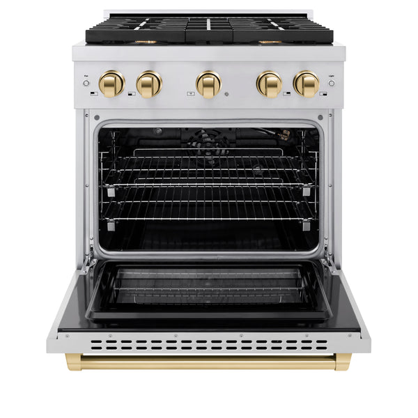 ZLINE Autograph Edition 30 in. 4.2 cu. ft. 4 Burner Gas Range with Convection Gas Oven in Stainless Steel with Accents