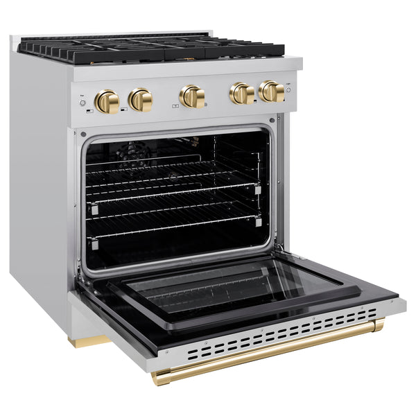 ZLINE Autograph Edition 30 in. 4.2 cu. ft. 4 Burner Gas Range with Convection Gas Oven in Stainless Steel with Accents