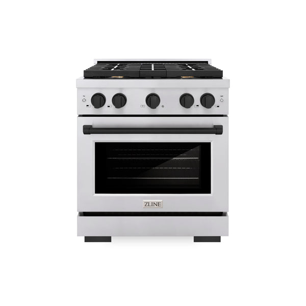 ZLINE Autograph Edition 30 in. 4.2 cu. ft. 4 Burner Gas Range with Convection Gas Oven in Stainless Steel and Matte Black Accents (SGRZ-30-MB)