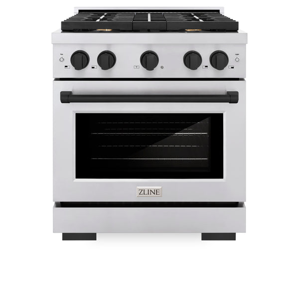ZLINE Autograph Edition 30 in. 4.2 cu. ft. 4 Burner Gas Range with Convection Gas Oven in Stainless Steel and Matte Black Accents (SGRZ-30-MB)
