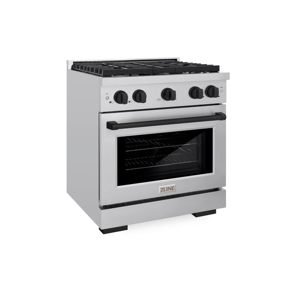 ZLINE Autograph Edition 30 in. 4.2 cu. ft. 4 Burner Gas Range with Convection Gas Oven in Stainless Steel with Accents