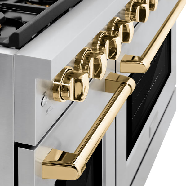 ZLINE Autograph Edition 48 in. 6.7 cu. ft. 8 Burner Double Oven Gas Range in Stainless Steel and Polished Gold Accents (SGRZ-48-G)