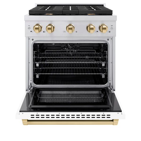 ZLINE Autograph Edition 30 in. 4.2 cu. ft. Paramount Dual Fuel Range with 4 Burner Gas Cooktop and Electric Convection Oven in Stainless Steel with White Matte Door and Accents (SDRZ-WM-30)