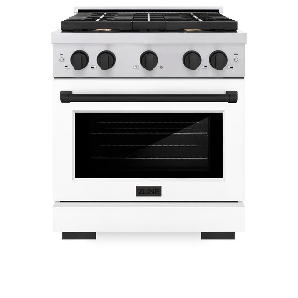 ZLINE Autograph Edition 30 in. 4.2 cu. ft. Paramount Dual Fuel Range with 4 Burner Gas Cooktop and Electric Convection Oven in Stainless Steel with White Matte Door and Accents (SDRZ-WM-30)