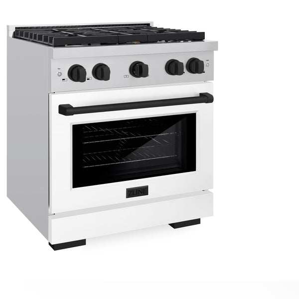 ZLINE Autograph Edition 30 in. 4.2 cu. ft. Paramount Dual Fuel Range with 4 Burner Gas Cooktop and Electric Convection Oven in Stainless Steel with White Matte Door and Accents (SDRZ-WM-30)