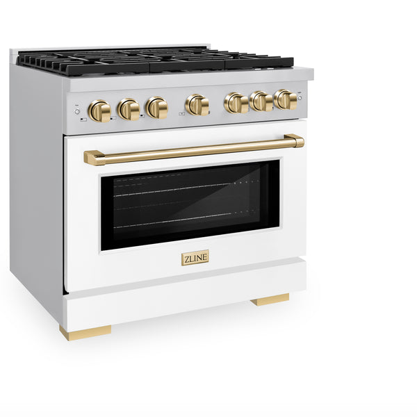 ZLINE Autograph Edition 36 in. 5.2 cu. ft. Paramount Dual Fuel Range with 6 Burner Gas Cooktop and Electric Convection Oven in Stainless Steel with White Matte Door and Accents (SDRZ-WM-36)