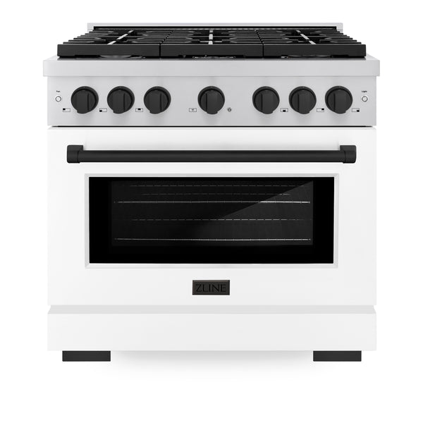 ZLINE Autograph Edition 36 in. 5.2 cu. ft. Paramount Dual Fuel Range with 6 Burner Gas Cooktop and Electric Convection Oven in Stainless Steel with White Matte Door and Accents (SDRZ-WM-36)