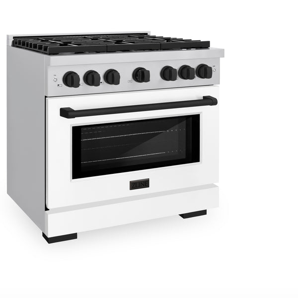 ZLINE Autograph Edition 36 in. 5.2 cu. ft. Paramount Dual Fuel Range with 6 Burner Gas Cooktop and Electric Convection Oven in Stainless Steel with White Matte Door and Accents (SDRZ-WM-36)